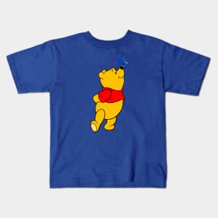 Yellow Bear with Awareness Ribbon Butterfly (Blue) Kids T-Shirt